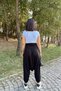 Women's Black High Waist, Elastic Leg, Loose Knitted Baggy Trousers - 4