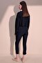 Women's Navy Blue Elastic Waist Stripe Detailed Pencil Pants with Back and Side Pockets - 5