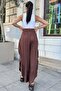 Coffee Bohemian Style, Raised Waist, Deep Side Slit, Ruffled Asymmetric Cut, Loose Skirt Pants - 7