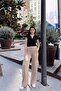 Beige Spanish Loose Leg, Elastic Waist, Soft Texture Fabric, Loose & Comfortable Fit/Cut, Trousers - 3