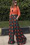 Orange Elastic Waist, Pocket, Spanish / Wide Leg Special Fabric, Comfortable Fit Trousers - Suitable for Hijab - 2