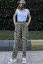 Women's Khaki & Brown Elastic Waist, Pocket, Patterned Gabardine Fabric, Loose Trousers