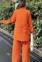 Women's Orange Seersucker Fabric, Double Pocket Shirt & Wide Leg Pants - Loose Top & Bottom Set - 5