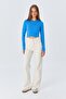 6727 Women's Crew Neck Crop Knit Sweater Blue - 2