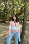 Women's Pink Long Sleeve, Stand Collar, Zipper, Double Color Block Basic Sweatshirt Blouse - 2