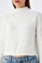 6854 Women's High Neck Whole Crop Knit Sweater White - 4