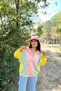 Women's Pink Polo Collar, Bat Sleeve, Elastic Cuff, Asymmetric Color Block, Loose Sweatshirt Blouse - 2