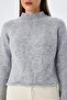 6854 Women's High Neck Whole Crop Knit Sweater Gray - 4