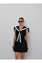 Women's Black Contrast-Striped Collar-Detail Dress