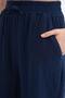 4286 Women's Wide Leg Elastic Waist Muslin Palazzo Pants Navy Blue - 5