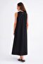 4690 Women's Crew Neck Zero Sleeve Midi Parachute Dress Black - 6