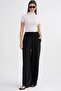 4286 Women's Wide Leg Elastic Waist Muslin Palazzo Pants Black - 2