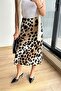 4647 Women's Elastic Waist Leopard Satin Skirt Beige