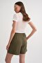 4548 Women's Elastic Waist Muslin Shorts Khaki - 7