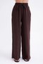 4286 Women's Wide Leg Elastic Waist Muslin Palazzo Pants Brown - 4