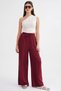 4286 Women's Wide Leg Elastic Waist Muslin Palazzo Pants Burgundy - 5