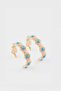 Women's Blue Flower Motif Hoop Gold Earrings E6460Axns