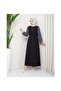 Round Patterned Chiffon Sleeve Tuğba Model Dress - Black Black - 7