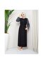 Round Patterned Chiffon Sleeve Tuğba Model Dress - Black Black - 6