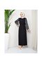 Round Patterned Chiffon Sleeve Tuğba Model Dress - Black Black - 5