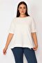 Women's Large Size Bone Front Glittery Nope Pattern Lace Detailed Crew Neck Blouse 65n29112 - 3