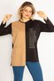 Women's Large Size Camel Print and Pocket Detailed Color Combination Sweatshirt 65n28013 - 6