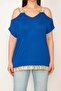 Women's Large Size Sack Shoulder Low-cut Blouse with Strap and Hem with Sequin Lace Detail 65n22701 - 4