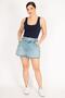 Women's Blue Large Size Lycra Denim Skirt with Front Zipper 65n36133