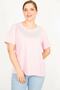 Women's Pink Plus Size Cotton Fabric Collar Glitter Detailed Blouse 65n35927
