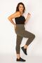 Women's Large Size Khaki Cotton Fabric Ruffle Detailed Leggings Capri 65n34125 - 3