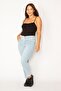 Women's Large Size Blue Front Cup Detailed Lycra Denim Trousers with Elastic Side Belt 65n34332 - 8