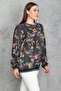 Women's Large Size Black Glitter Rib Detailed Chiffon Blouse 65n30255 - 4
