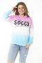 Women's Large Size Colorful Two Threads Glitter and Front Print Detailed Hooded Sweatshirt 65N37162 - 4