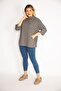 Women's Plus Size Gray Crew Neck Striped Blouse 65n35169 - 5