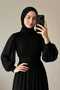 Pleated Black Chiffon Hijab Dress - 2