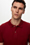 Regular Fit Burgundy Pique Textured 100% Cotton Non-Curling Polo Neck Embroidered T-Shirt - 3