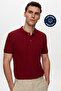 Regular Fit Burgundy Pique Textured 100% Cotton Non-Curling Polo Neck Embroidered T-Shirt - 2