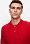 Regular Fit Red Pique Textured 100% Cotton Non-Curling Polo Neck Embroidered T-Shirt - 3