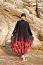 Women's Red Feather Panel Patterned Single Pareo on Hijab Swimsuit - 2