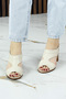 Kanne Beige Genuine Calfskin Velcro Strap Thick Heeled Comfortable Daily Sandals - 3