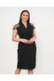 Women's Plus Size Double Breasted Collar Shoulder Transparent Stone Detailed Midi Stretchy Evening Dress 24783 Black - 2