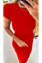 Women's Comfortable and Flexible Structured Ribbed Camisole Fabric Crew Neck Short Sleeve Long Dress Length 135 cm - 3