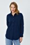 4569 Women's Dirty Stitched Linen Shirt Navy Blue - 3