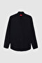 Ds Damat Comfort Black Button Collar Relaxed Fit Linen Look 100% Cotton Shirt - 5