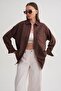 4670 Women's Oversize Basic Linen Shirt with Pockets Brown - 4