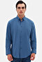 Ds Damat Comfort Indigo Buttoned Collar Relaxed Cut Linen Look 100% Cotton Shirt - 2
