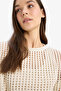 Crop Knitted Patterned Cotton Crochet Knitwear Sweater W7879Az24Sm - 3