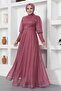 Silvery Evening Dress with Zipper Cuff Detail, Dusty Rose 12253 - 3