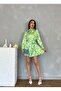 Patterned Belted Satin Mini Dress - 2