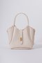 Women's Cream Lock Detailed Set of 2 Hand and Shoulder Bags and Makeup Bag - 5